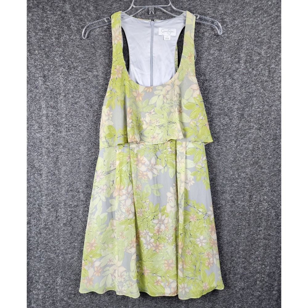 Jessica Simpson Dress Womens 6 Fit & Flare Green Floral Popover Racerback NEW